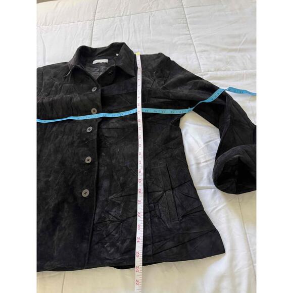 Lord Taylor Black Suede Button Up Collared Long Sleeve Jacket Large - Picture 8 of 8